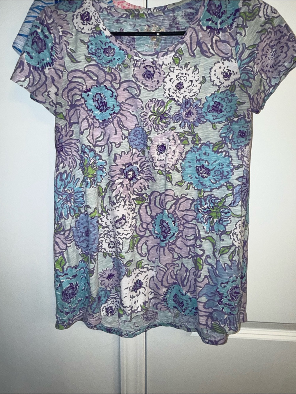 Lilly Pulitzer Lavender, Teal & White Floral Scoop Neck Tee